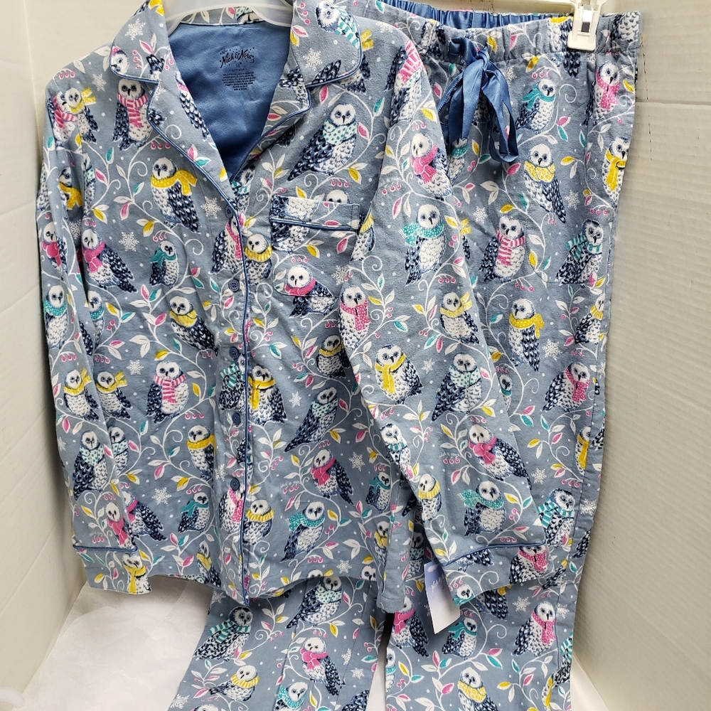 New Nick and Nora Sz XS Snowy Owl Flannel 2 Pc Pjs